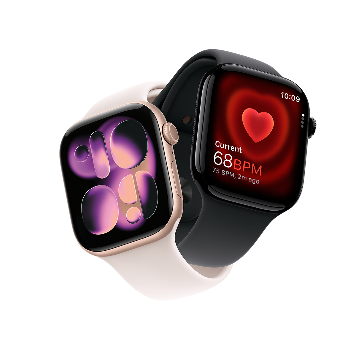 Apple Watch Series 11, δύο μοντέλα, Rose Gold Aluminum με λουρί Light Blush Sport Band, Jet Black Aluminum με λουρί Black Sport Band
