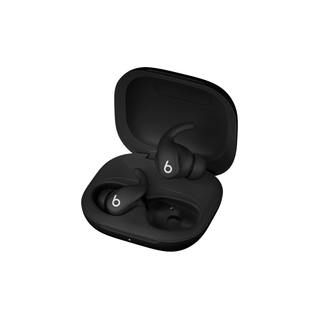 Beats - Powerbeats Fit earbuds inserted into charging case (color: jet black)