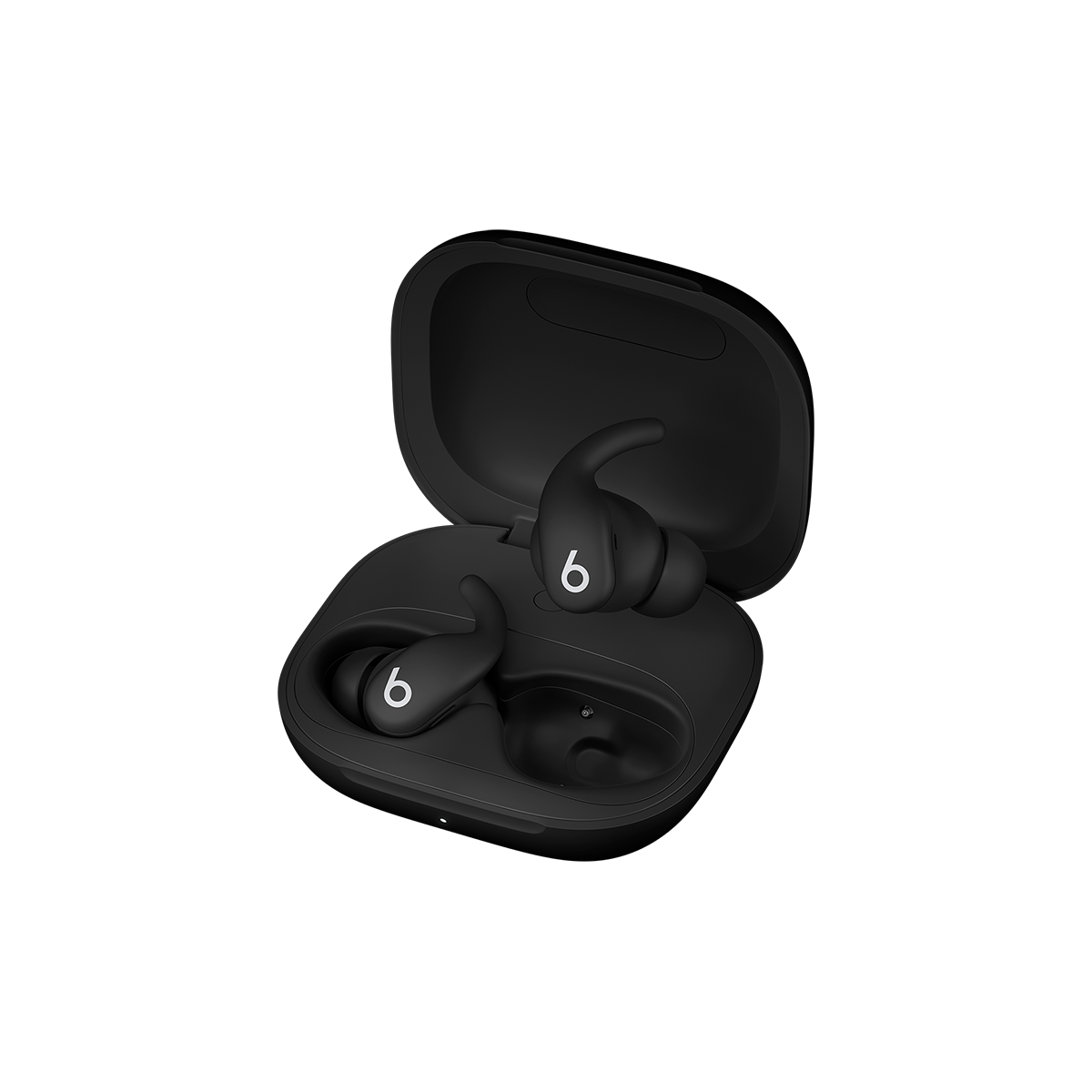 Beats - Powerbeats Fit earbuds inserted into charging case (color: jet black)