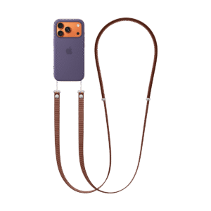 iPhone 17 Pro (Χρώμα: Cosmic Orange) με Silicone Case με MagSafe (Χρώμα: Purple Fog) με Crossbody Strap (Χρώμα: Sienna) - Back View