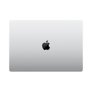 16 ιντσών MacBook Pro, πάνω όψη, κλειστό, ορθογώνιο σχήμα, στρογγυλεμένες γωνίες, σκοτεινώ γυαλιστερό Apple Logo στο κέντρο, Silver χρώμα