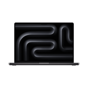 16 ιντσών MacBook Pro, ανοιχτό καπάκι, χρώμα Space Black, οθόνη Liquid Retina XDR, στρογγυλεμένες γωνίες, υπερηψωμένες βάσεις