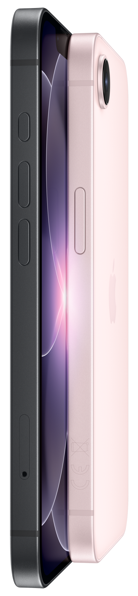 iPhone 17e, πίσω και μπροστά όψη, η μία δίπλα στην άλλη, black χρώμα, soft pink χρώμα, οθόνη Super Retina, κάμερα Fusion 48MP, στρογγυλεμένες γωνίες