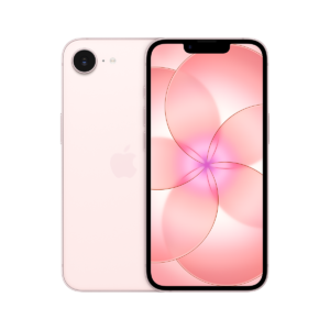 iPhone 17e, πίσω εξωτερική όψη, soft pink χρώμα, σύστημα κάμερας Fusion, Apple λογότυπο στο κέντρο, μπροστά εξωτερική όψη, ολόκληρη η οθόνη, εγκοπή με κάμερα TrueDepth, λεπτό μαύρο περίγραμμα οθόνης, στρογγυλεμένες γωνίες, ίσιες πλευρές