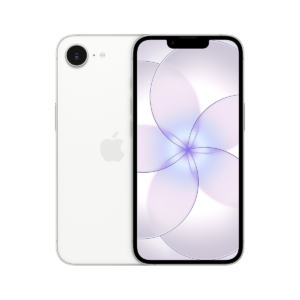 iPhone 17e, πίσω εξωτερική όψη, white χρώμα, σύστημα κάμερας Fusion, Apple λογότυπο στο κέντρο, μπροστά εξωτερική όψη, ολόκληρη η οθόνη, εγκοπή με κάμερα TrueDepth, λεπτό μαύρο περίγραμμα οθόνης, στρογγυλεμένες γωνίες, ίσιες πλευρές